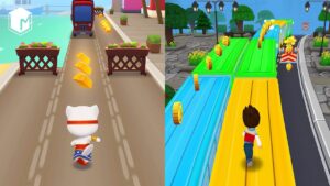 Talking Tom Gold Run vs Subway Surf - Gameplay Walkthrough - My Talking Angela vs Funny Ryder EXE