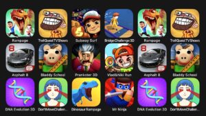 Rampage, Troll Quest TV Shows, Subway Surf, Bridge Challenge 3D, Asphalt 8, Bladdy School...