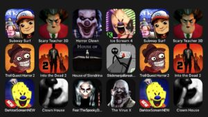 Subway Surfers, Scary Teacher 3D, Horror Clown, Ice Scream 4, Troll Quest Horror 2, Into the Dead 2