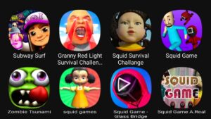 Subway Surfers, Granny Red Light Survival Challenge, Squid Survival Challange, Squid Game....