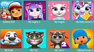 Subway Surfers, My Angela 2, My Angela, My Baby Unicorn 2, My Hank, My Talking Tom, My Tom2, Talking