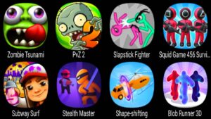 Zombie Tsunami, PvZ 2, Slapstick Fighter, Squid Game 456 Survival, Subway Surf, Stealth Master ...