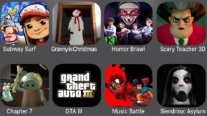 Subway Surfers,Granny,Horror Brawl,Scary Teacher 3D,Piggy Chapter 7,GTA III,Music Battle,Slendrina