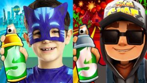 Subway Surfers Lunar New Year 2022 Jake Dark Outfit vs Subway Pj Masks Hero Run Gameplay HD