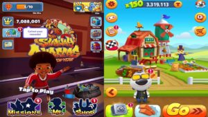 Subway Surfers: Lunar New Year! VS Talking Tom Gold Run Walkthrough
