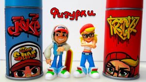 Баллончики с краской Subway Surfers! Фигурки и поезд по игре