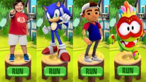 Tag with Ryan vs Sonic Dash vs Subway Surfers World Tour Barcelona vs Om Nom Run Brazilian Carnival
