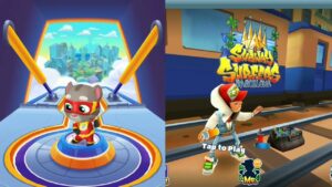 Talking Tom Hero Dash vs Subway Surfers Barselona Gameplay