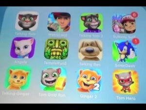 Talking Tom, Metro Land, Talking Tom 2, Subway Surfers, Angela, Temple Run 2, Ben, Sonic Dash etc