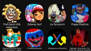 Troll Quest USA Adventure, Subway Surf, Ice Scream 6, Poppy Playtimee, Squid Game Red Light....