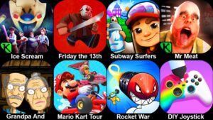 Ice Scream Horror Brawl,Friday the 13th,Subway Surfers,Mr Meat,Grandpa Granny,Mario Kart,Rocket War