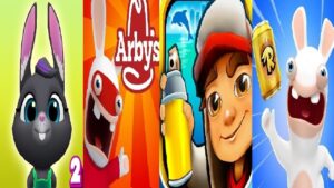 TALKING TOM GOLD RUN 2 Talking Becca VS Subway surfers miami  Rabbids Crazy Rush Rabbids Arby's Rush