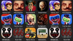 Subway Surfers,Hello Neighbor,Scary Teacher 3D,Baby In Yellow,Poppy Mobile,Find The Alien,Ice Scream