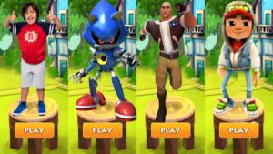 Tag with Ryan vs Subway Surfers World Tour Iceland vs Sonic Dash vs Jumanji: Epic Run - Gameplay