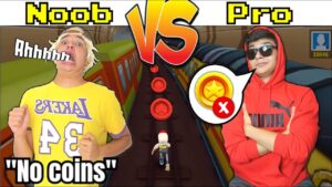 NOOB VS PRO JOGANDO SUBWAY SURFERS "NO COINS" - DESAFIO !!