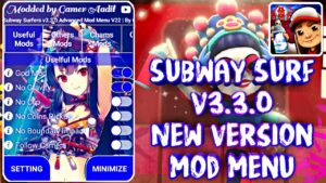 Subway Surfers v3.3.0 Advanced Mod Menu Apk V22 [No Coins Pick, God Mod, No Clip, Speed Hack etc.]