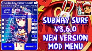 Subway Surfers v3.6.0 Advanced Mod Menu Apk V25 [No Coins Pick, God Mod, No Clip, Speed Hack etc.]