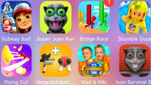 Subway Surf,Super Juan Run,Bridge Race,Stumble Guys,Flying Cut,Merge Alphabet,Vlad & Niki..........