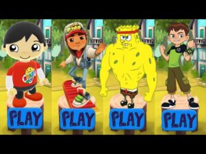 Tag with Ryan Red T-Shirt Ryan vs Subway Surfers vs SpongeBob Run vs Ben 10 Subway Run