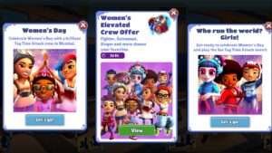 Women's Elevated Crew Offer Subway Surfers World Tour Barcelona 2023 Time Travel Women's Day Special