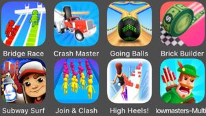 Bowmasters,Subway Surfers,Crash Master,Going Balls,High Heels,Brick Builder,Bridge Race