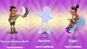 SUBWAY SURFERS : UNLOCKING ANDY THE GREAT OUTDOORS OUTFIT TAGGER and SPRAYBOT!