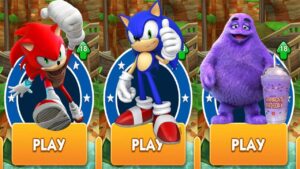 Sonic Dash - Sonic vs Fire Sonic Boom Subway Surfers All Stars vs Grimace Shake vs All Bosses