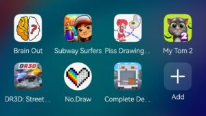 Brain Out,Subway Surfers,Piss Drawing,My Talking Tom 2,DR3D Street Racing,No Draw,Complete Game