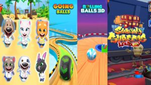 SUBWAY SURFERS VS GOING BALLS VS TALKING TOM GOLD RUN - SKY ROLLING BALLS VS WHITE BERRY CHARACTERS