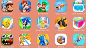 Sonic Dash,Coin Rush,Subway Surf,Mario Kart,Bowmasters,Shape shifting,Skibidi.io,Solo Leveling