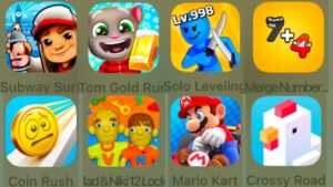 Subway Surfers,Tom Gold Run,Solo Leveling,Merge Number Run,Coin Rush,Vlad & Niki 12 Locks,Mario K...
