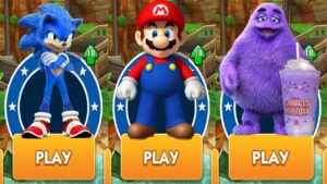 Movie Sonic vs Super Mario Subway Surfers vs Grimace Shake Rush vs All Bosses Zazz Eggman