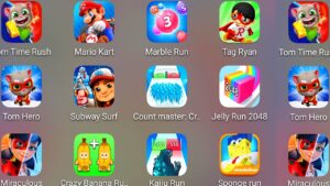 Tom Hero,Tag W Ryan,Count Master,Subway Surf,Mario Kart,Crazy Banana,Sponge Run,Tom Time Rush......