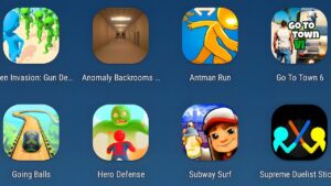 Stickman Alien Invasion, Stickman Antman Run, Going Balls, Hero Defense, Subway Surfers, Go To Town6