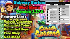 Subway Surfers New Update v3.27.0 | Advanced Mod Menu | By FMTeam