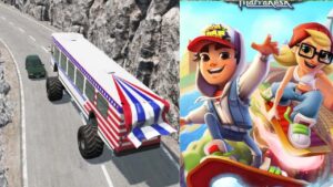 Subway Surfers Run || Car Game BeamNG.drive || Modify bus Monster Tire || Mobile Pc Game Play USA